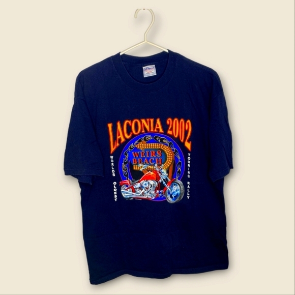 2002 Laconia "Weirs Beach" Motorcycle Tour T-Shirt worlds oldest touring  rally - Picture 1 of 3
